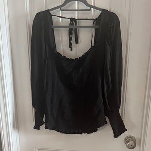 She + Sky Black Blouse with Tie Back